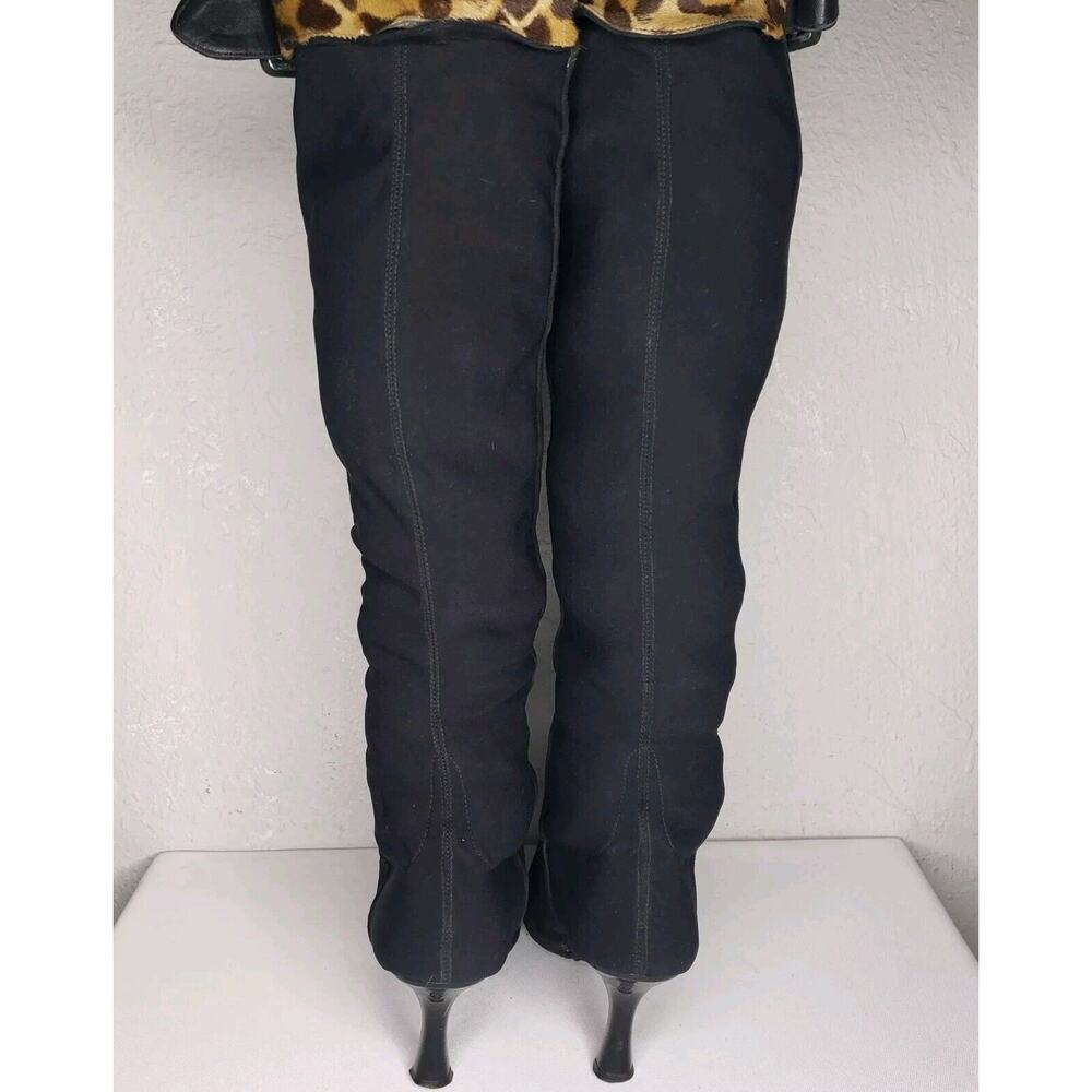 Stuart weitzman Over The Knee Black Suede Leopard Pointed Toe Heel Sz 6.5 Boots - Picture 6 of 13